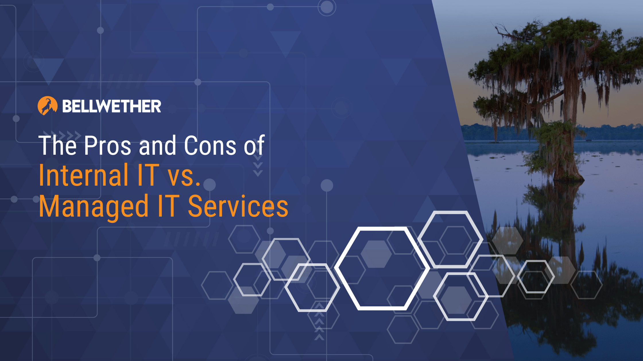 The Pros and Cons of Internal IT vs Managed IT Services - text on blue background